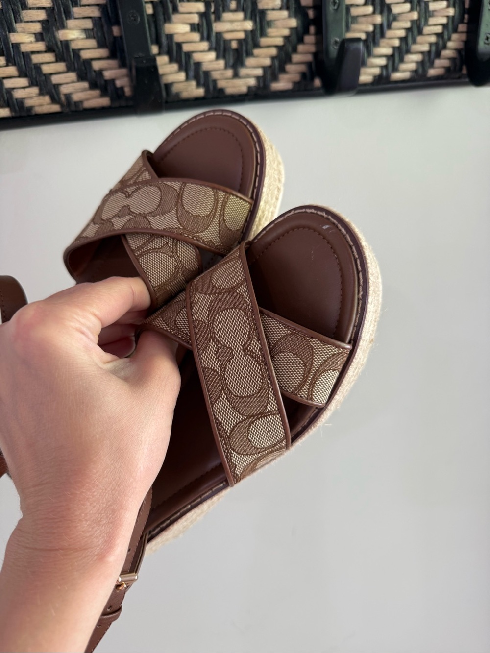 Coach Kimberly Espadrille Wedge Heels - Brown Jacquard - Size 8 - Picture 6 of 12